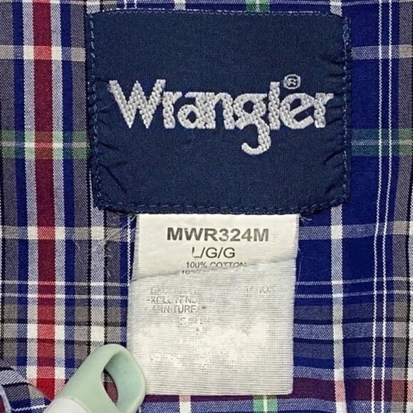 Wrangler Short Sleeve Button-Up Men's Large Blue Plaid Western Pearl Snap EUC - Picture 8 of 9